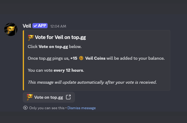 Veil vote message screenshot
